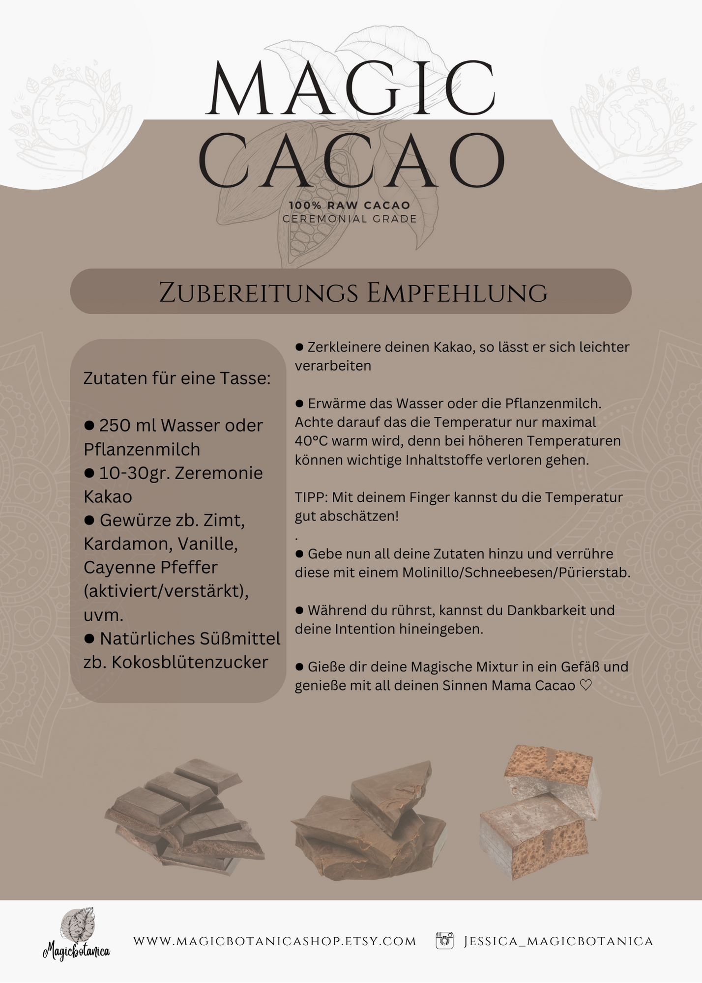 Magic Cacao-Zeremonie Roh Kakao aus Peru 500g Block• Ceremonial Grade