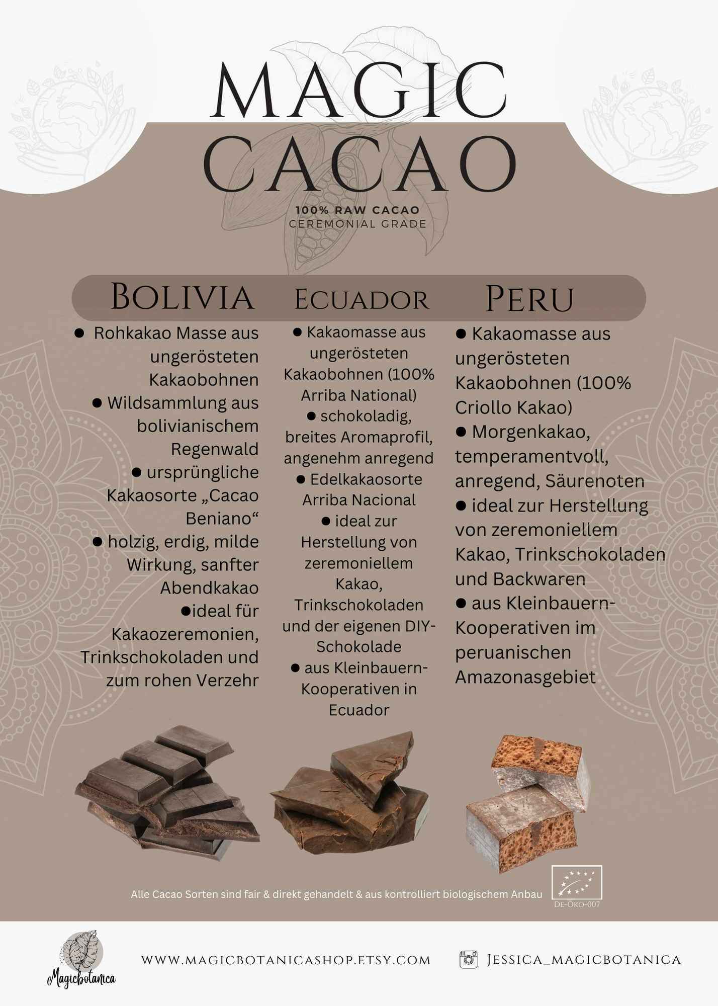 Magic Cacao-Zeremonie Roh Kakao aus Peru 500g Block• Ceremonial Grade