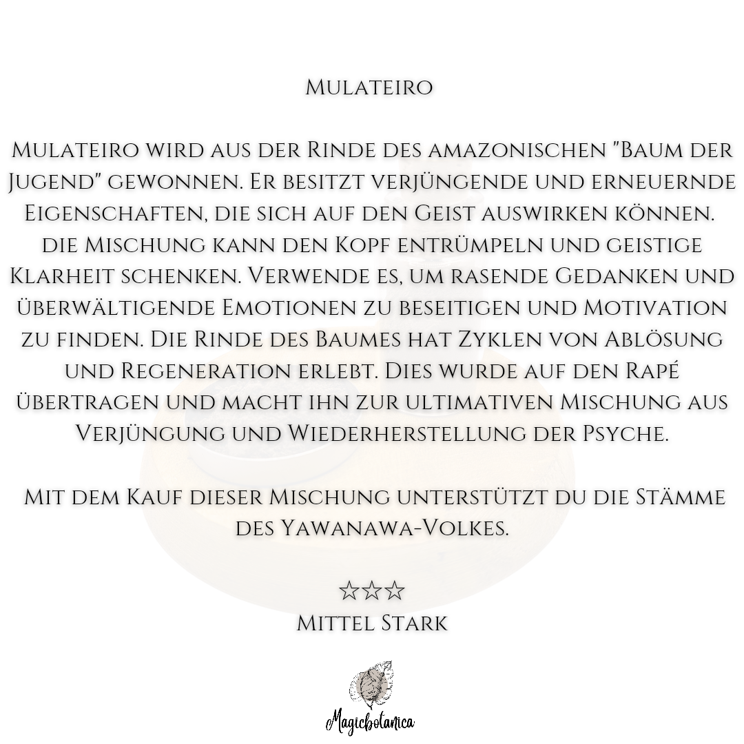Schamanische Pflanzenasche, Räuchermischung, Yawanawa Mulateiro hapeh